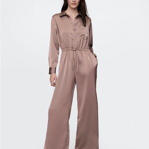 Gap Recycled Satin Jumpsuit in Plymouth Rock Brown - worn once!